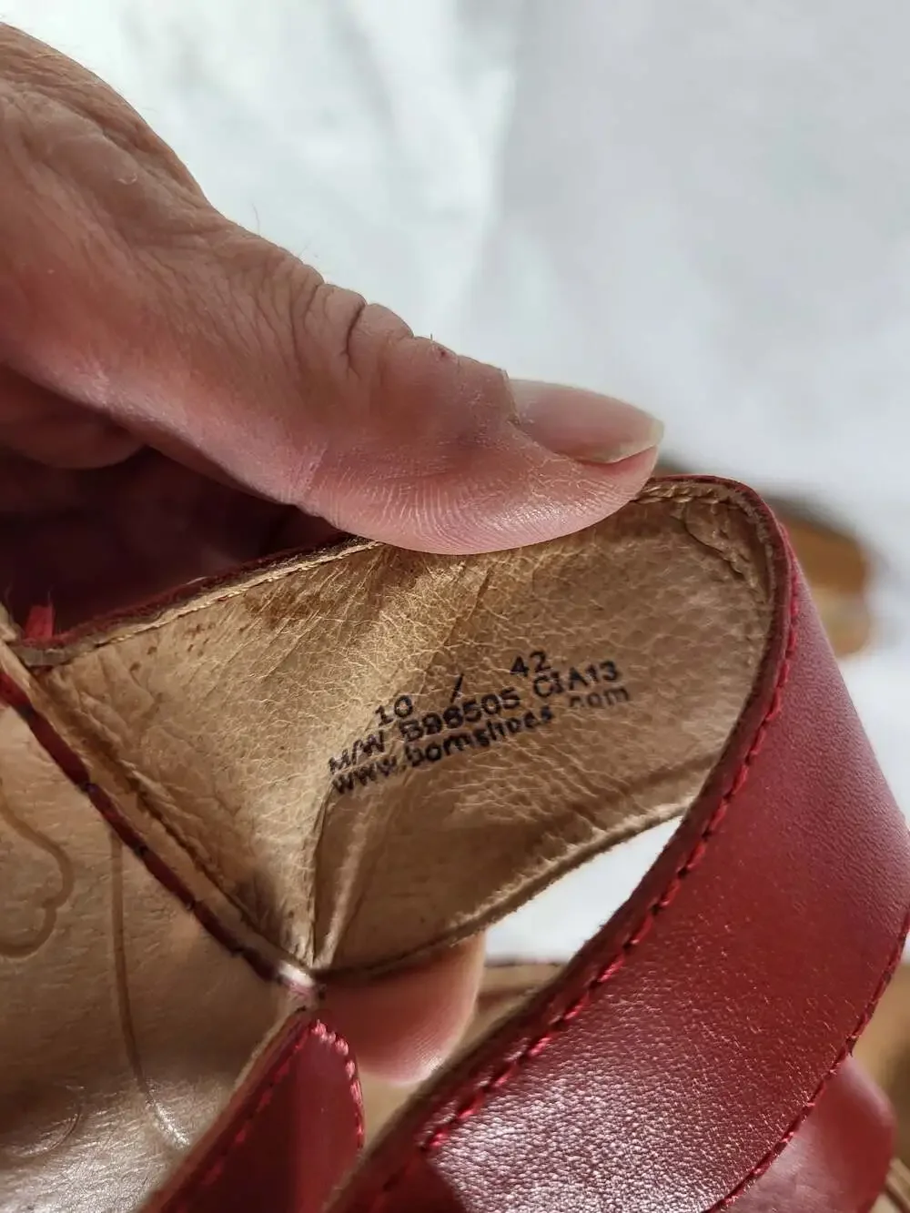 Born Red Leather Floral Cork Wedge Slide Sandals